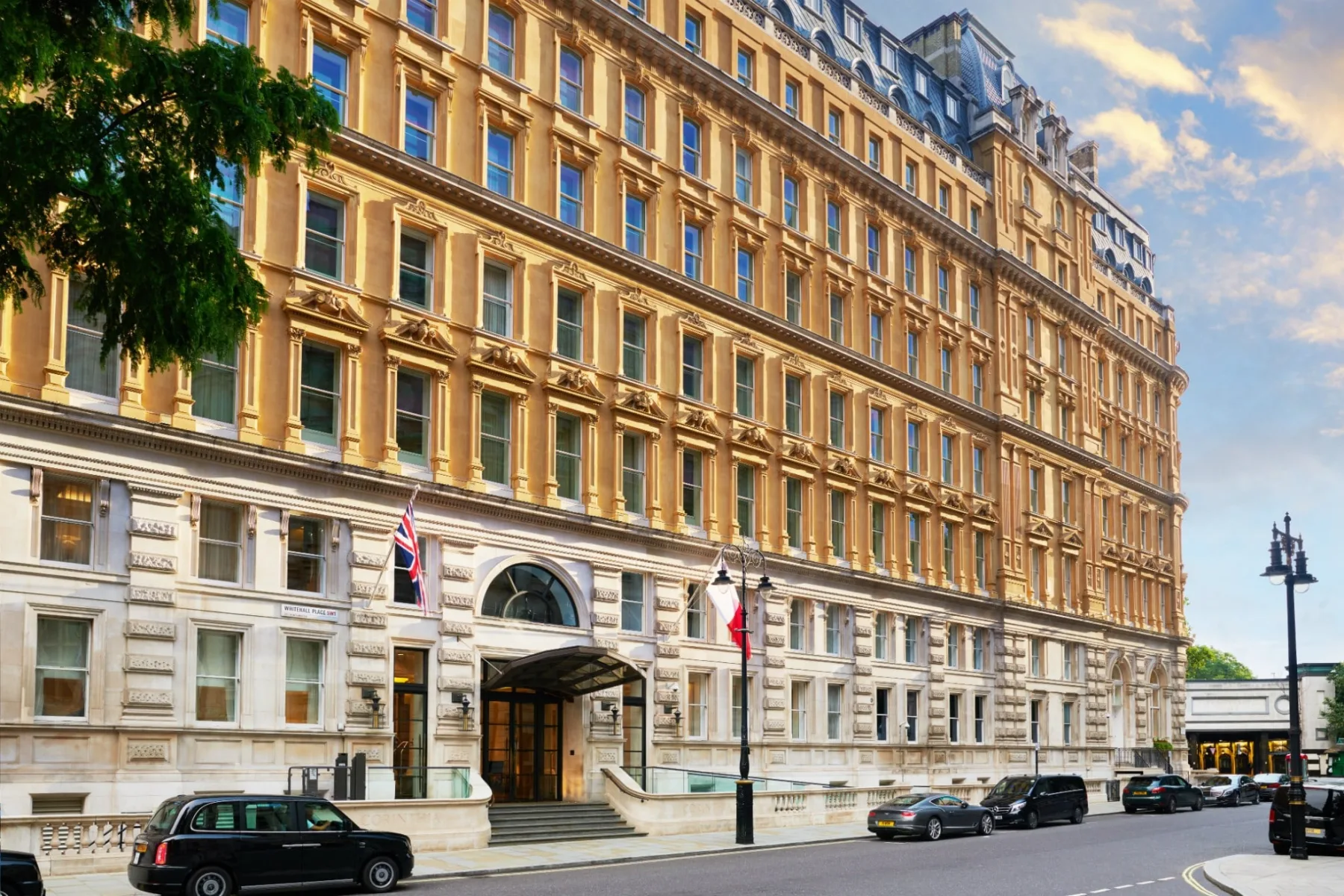 Corinthia London hotel exterior on Whitehall Place.