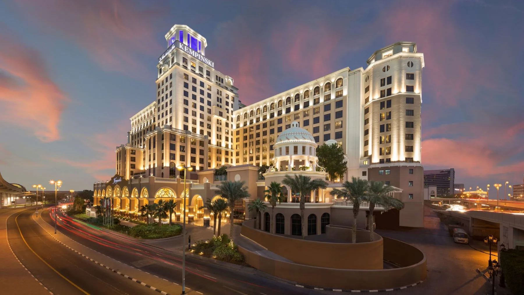 Kempinski Hotel Mall of the Emirates exterior at dusk