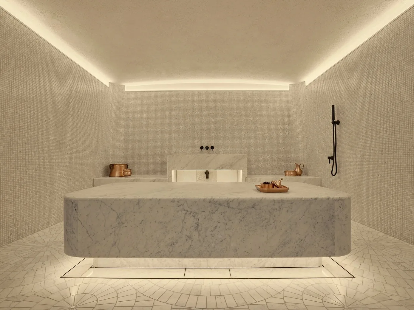 Marble hammam room at Six Senses London.