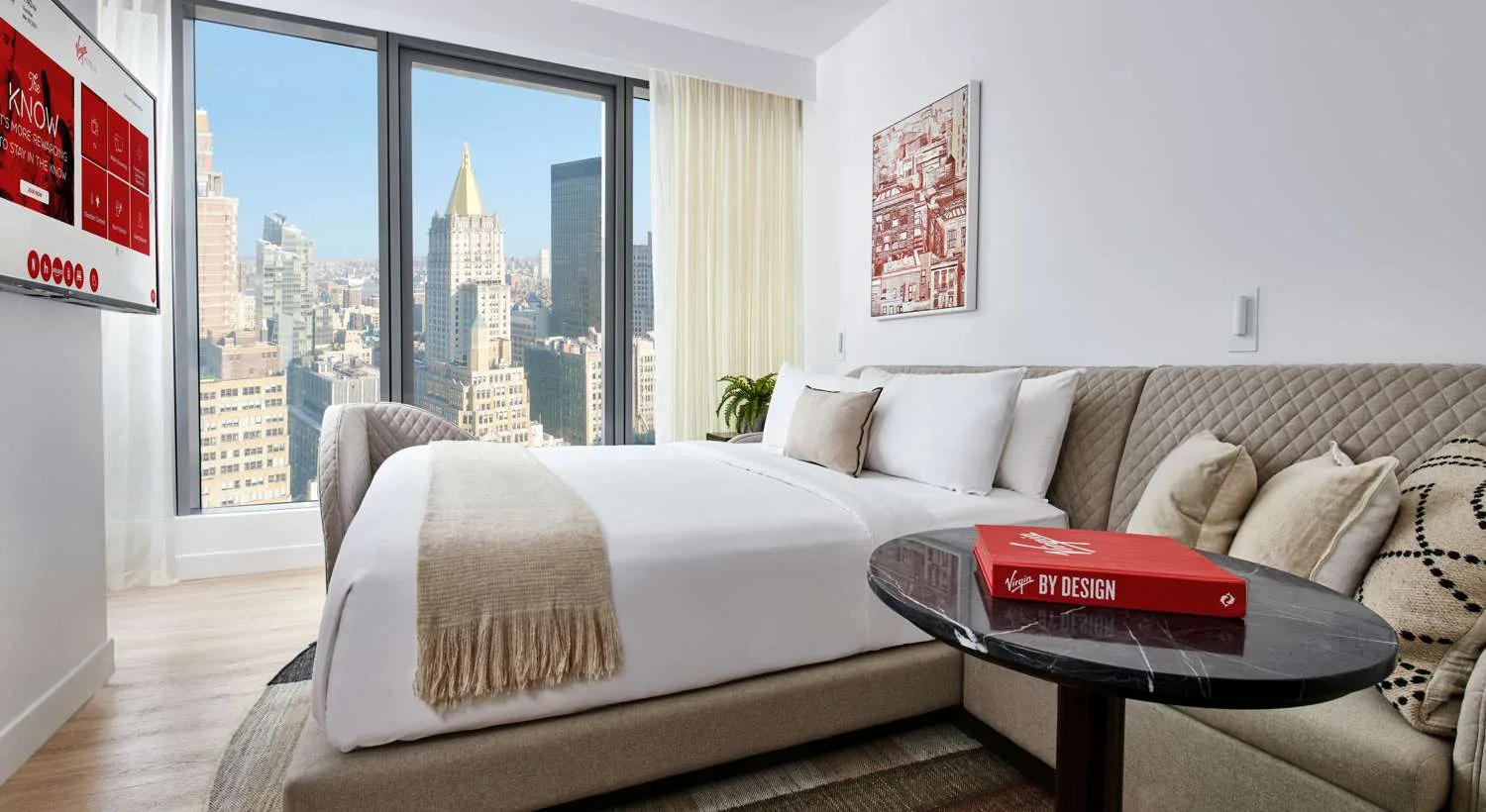 Chamber King guest room with city view at Virgin Hotels New York